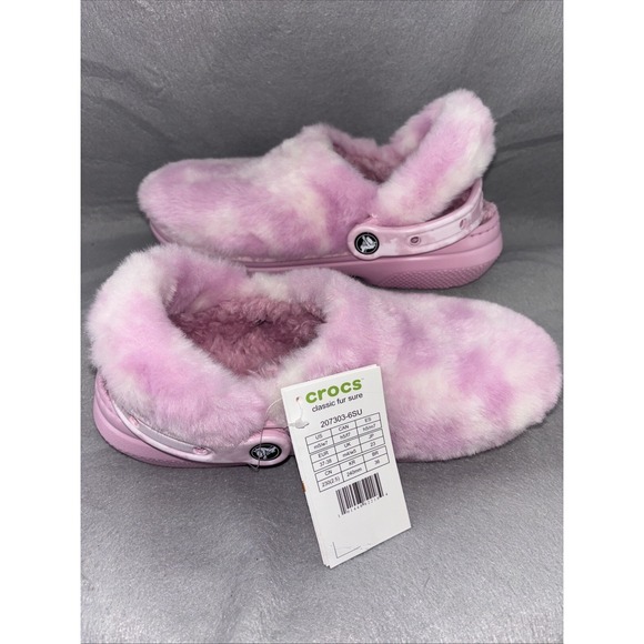 Crocs Classic Fur Sure Lined Clogs  Pink and White 207303 Women's  7 Men's 5 NWT - Picture 2 of 15